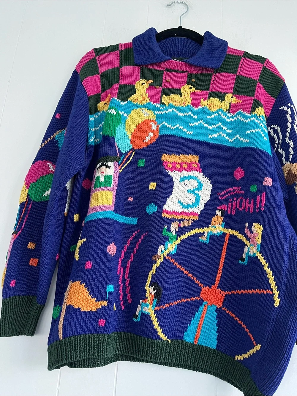 Vintage 1989 Berek Sweater Hand Knitted Carnival Circus Size Medium - Picture 11 of 16